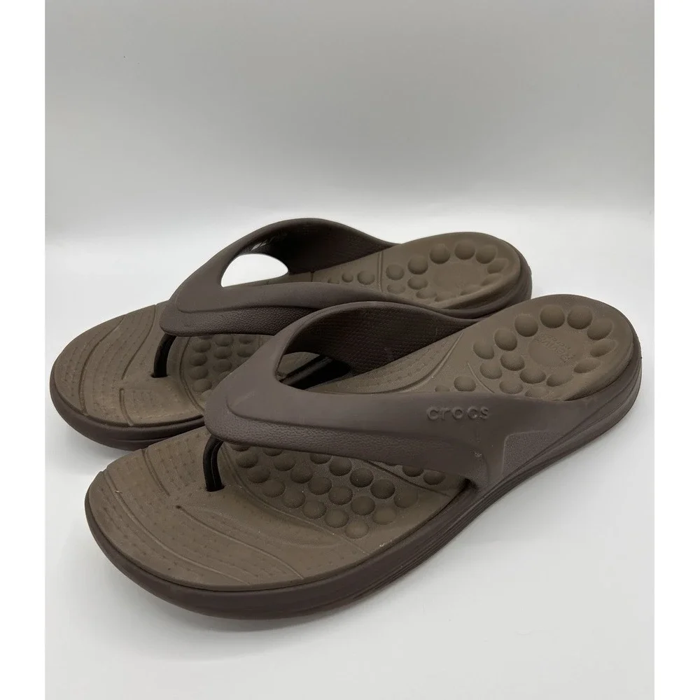Crocs Men's Flip Flops Thong Sandals Brown Slip On Summer Size 11